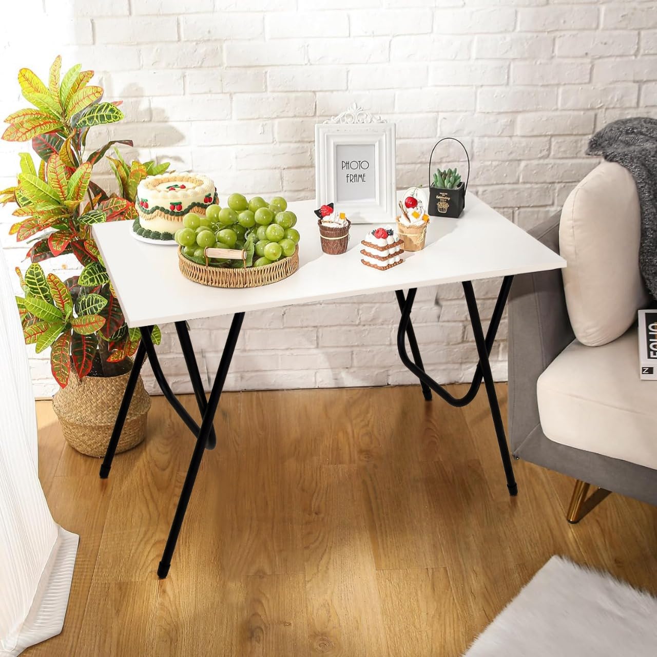 Torche Multipurpose Foldable & Portable Study Table, Computer Desk, Foldable for Office Work, Laptop Desk, 2 Seater Dining Table for Home and Office (Windsor-Pearl White), Wood