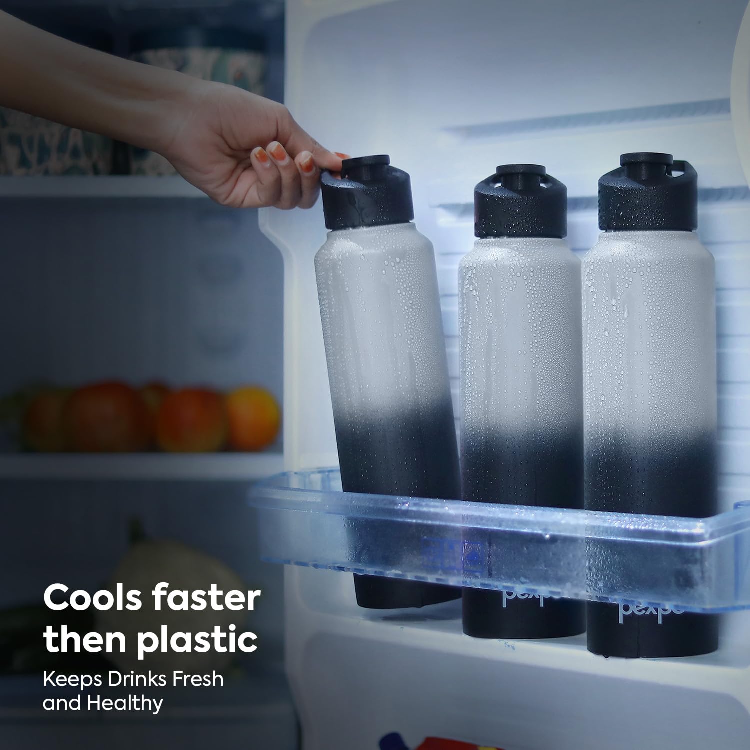 Pexpo Craft Pro 1000 ISI Certified Stainless Steel Sports/Fridge Water Bottle with Sipper Cap - 950ml |Single Wall | For Home, Office, Gym, Travelling | Lightweight| BPA Free - Grey&Knight Black Ombre