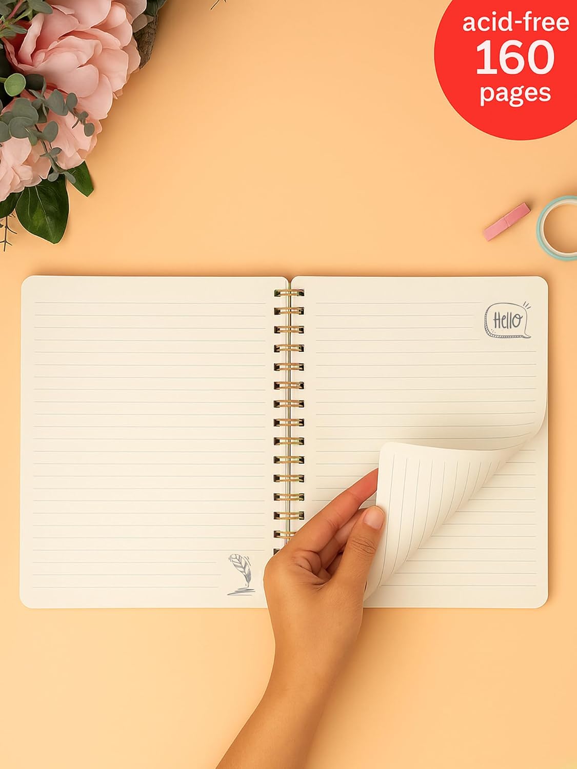 DOODLE Hardbound Spiral Notebook Diary B5 | 160 Ruled Undated Pages | 80 GSM Acid-Free Paper | Bookmark Dangler & 100+ Stickers | Lay Flat | Travel Journal for Writing & Gifting