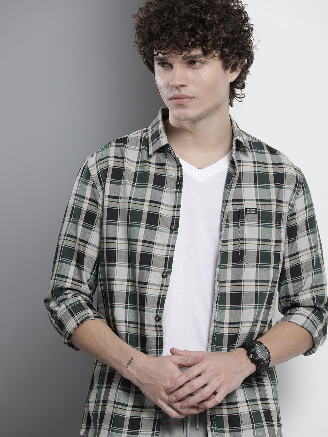 Arrow Sports Men's Slim Fit Pure Cotton Mandarin Shirt