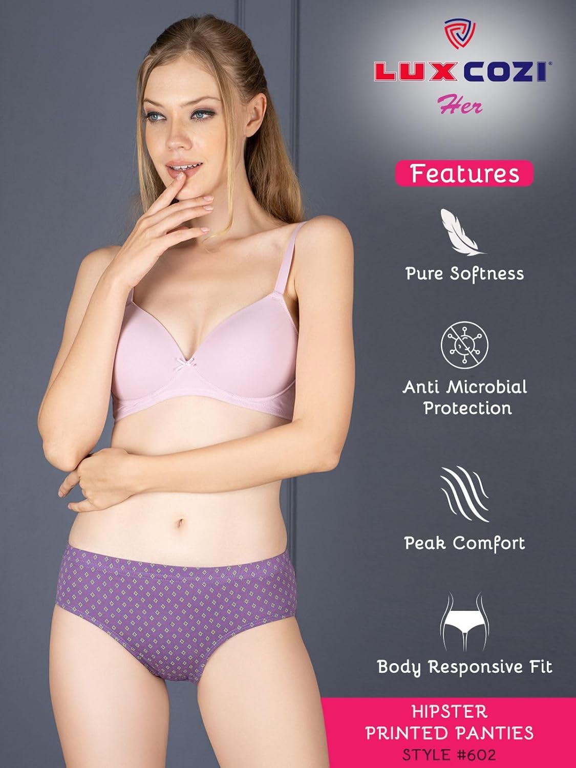 Lux Cozi for her Inner Elastic 100% Cotton Hipster Panty Set for Women | Women Innerwear |Hipster Panties for Women | Colors & Prints May Vary |Pack of 4