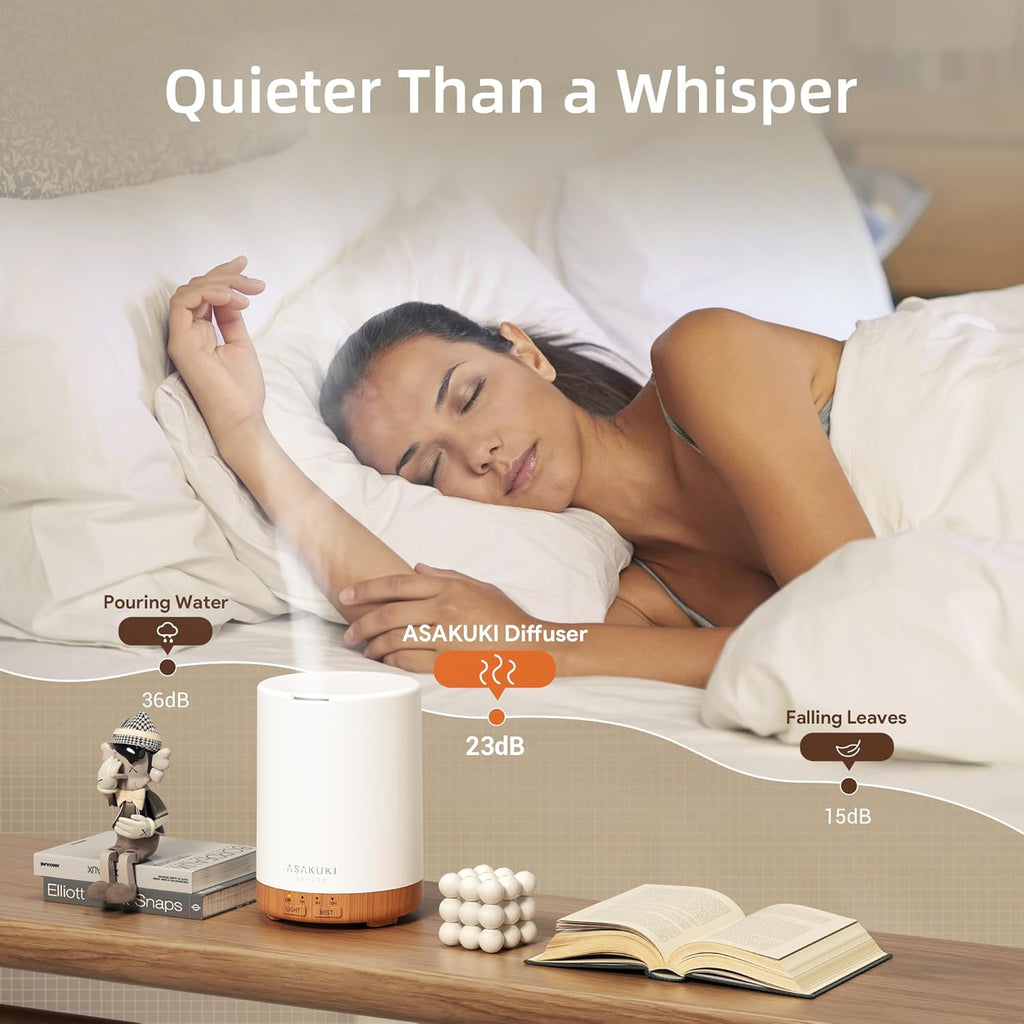 ASAKUKI 300ML Essential Oil Diffuser, Quiet 5-in-1 Premium Humidifier, Home Fragrance Aroma Diffuser with 7 LED Color Changing Light and Auto-Off Switch -Light Brown