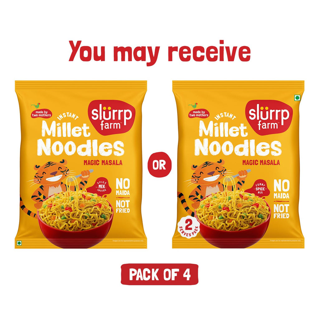 Slurrp Farm No Maida, No MSG Instant Noodles | Magic Masala | Not Fried, Millet Noodles, 4 X 57 g