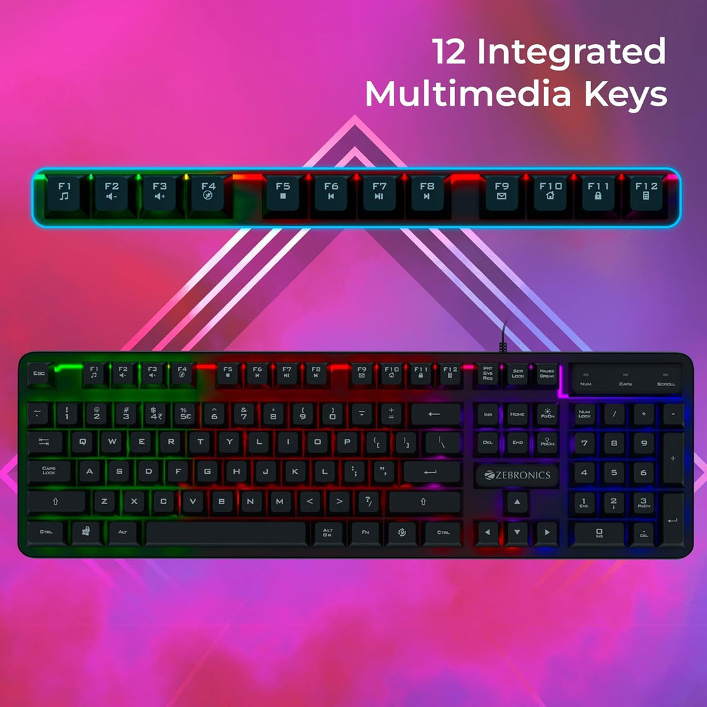 ZEBRONICS ZEB-KM2100 Multimedia USB Keyboard Comes with 114 Keys Including 12 Dedicated Multimedia Keys & with Rupee Key
