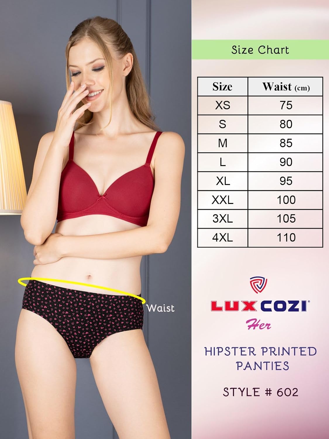 Lux Cozi for her Inner Elastic 100% Cotton Hipster Panty Set for Women | Women Innerwear |Hipster Panties for Women | Colors & Prints May Vary |Pack of 4