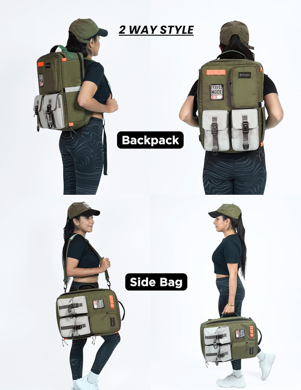 CarryPro 30L Overnighter Duffle Backpack – Fits 15.6” Laptop | 2-Way Carry with 180° Easy Access | Water-Resistant Travel Bag with Raincover, Sling Belt & 5 Bonus Velcro Stickers | 2-Year Warranty