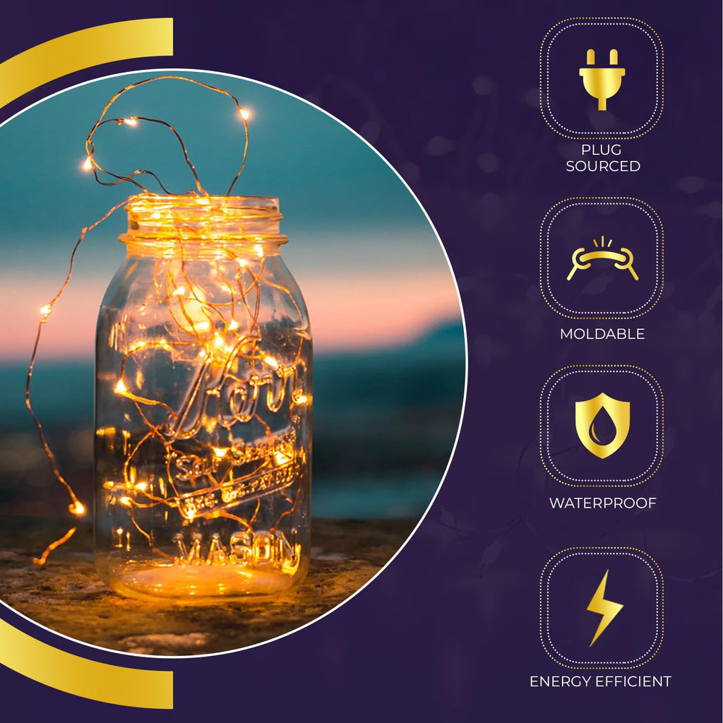 Lexton 10 Meter LED Copper String Light | USB Powered Fairy Lights | Warm White Decorative Lights for Diwali, Festival, Home, Balcony & Outdoor Decoration, Pack of 1