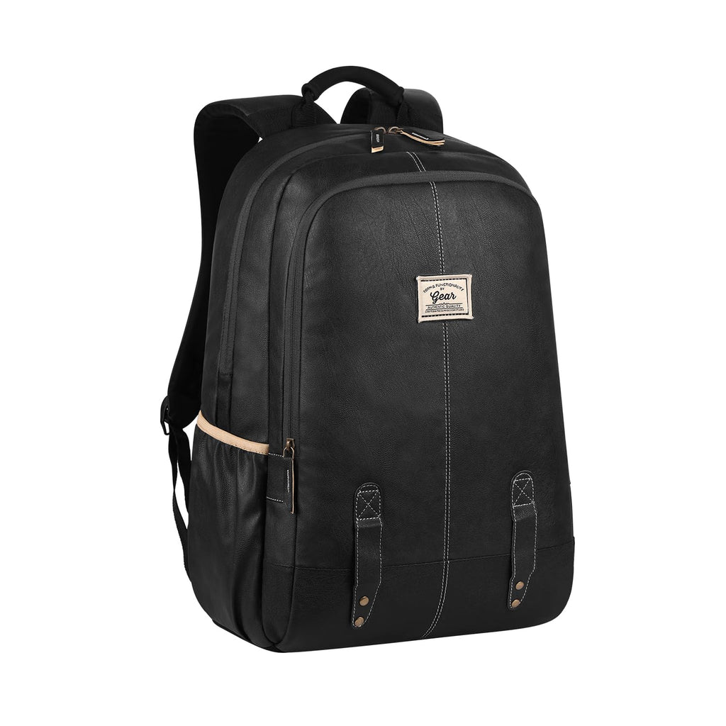 Gear Classic Anti Theft Faux Leather 14 cms Black Laptop Backpack (LBPCLSLTH0101)