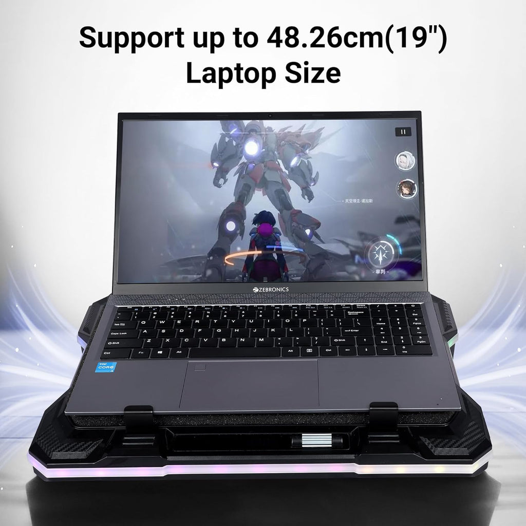 ZEBRONICS NC9200, Laptop Cooling Pad, 140mm RGB LED Fan, Upto 19 inch Laptop, Dual USB Port, Magnetic Foam Cushioning, Detachable Mobile Holder, Fan Speed Controller, High Speed, 10 RGB LED Modes