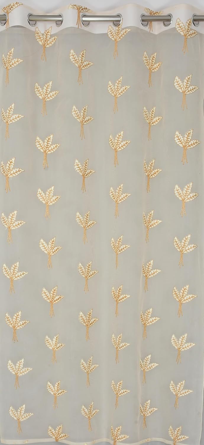 Tissue Net Embroidery Sheer Transparent Curtains for Window 5 feet Long Set of 2, Cream