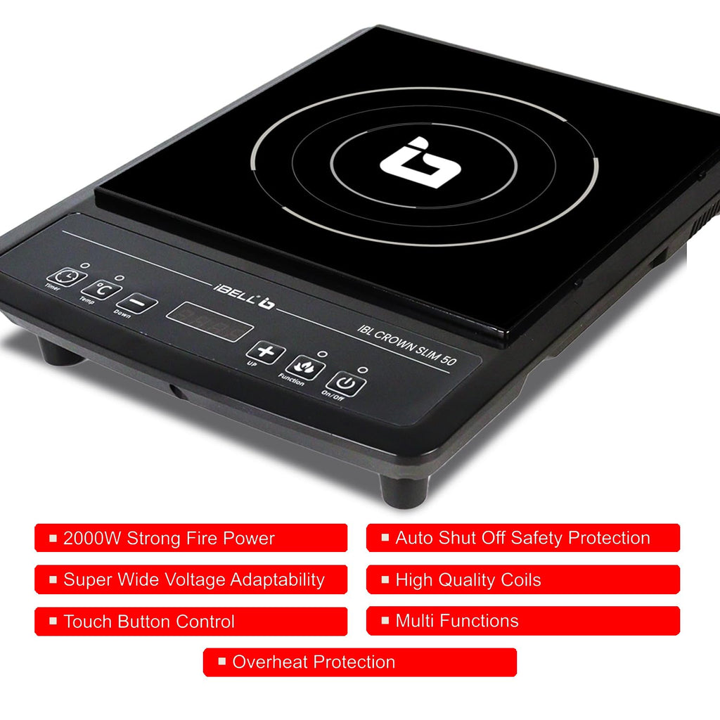 IBELL SLIM50 Induction Cooktop, 2000W, BIS Certified, LED Display, 2 Yr Warranty, Auto Shut-Off, Over Heat Protection (Black)