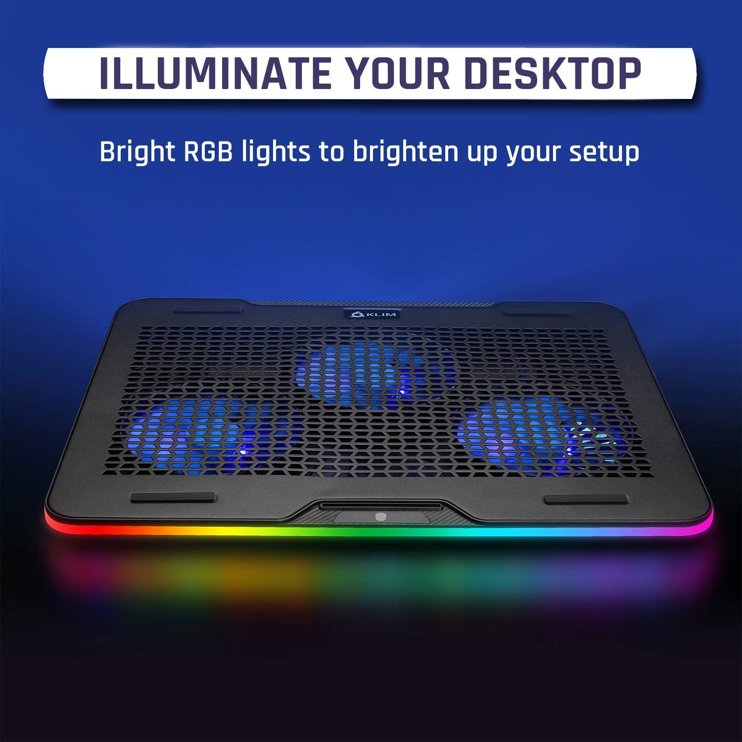 KLIM Aurora + Laptop Cooling Stand with RGB backlighting + 11" - 17" + Gaming Laptop Cooling Pad for Desk + USB Powered Fan + Stable and Sturdy Aluminum Build + Compatible Mac and PS4 + New