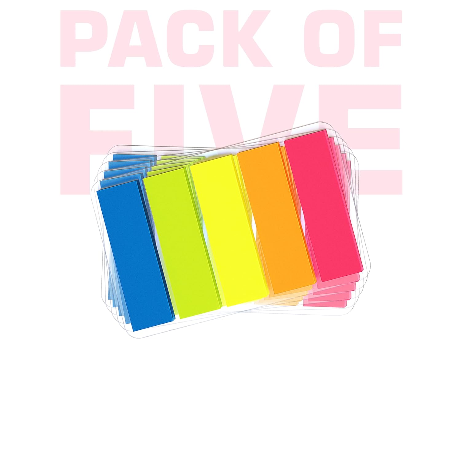 Cubic Transparent 5-Color Plastic Flag Sticky Notes | Pack of 5 (100 Sheets Each) | Bright & Durable PET Page Markers for Indexing, Bookmarking & Organizing | Strong Adhesive & Easy Peel-Off