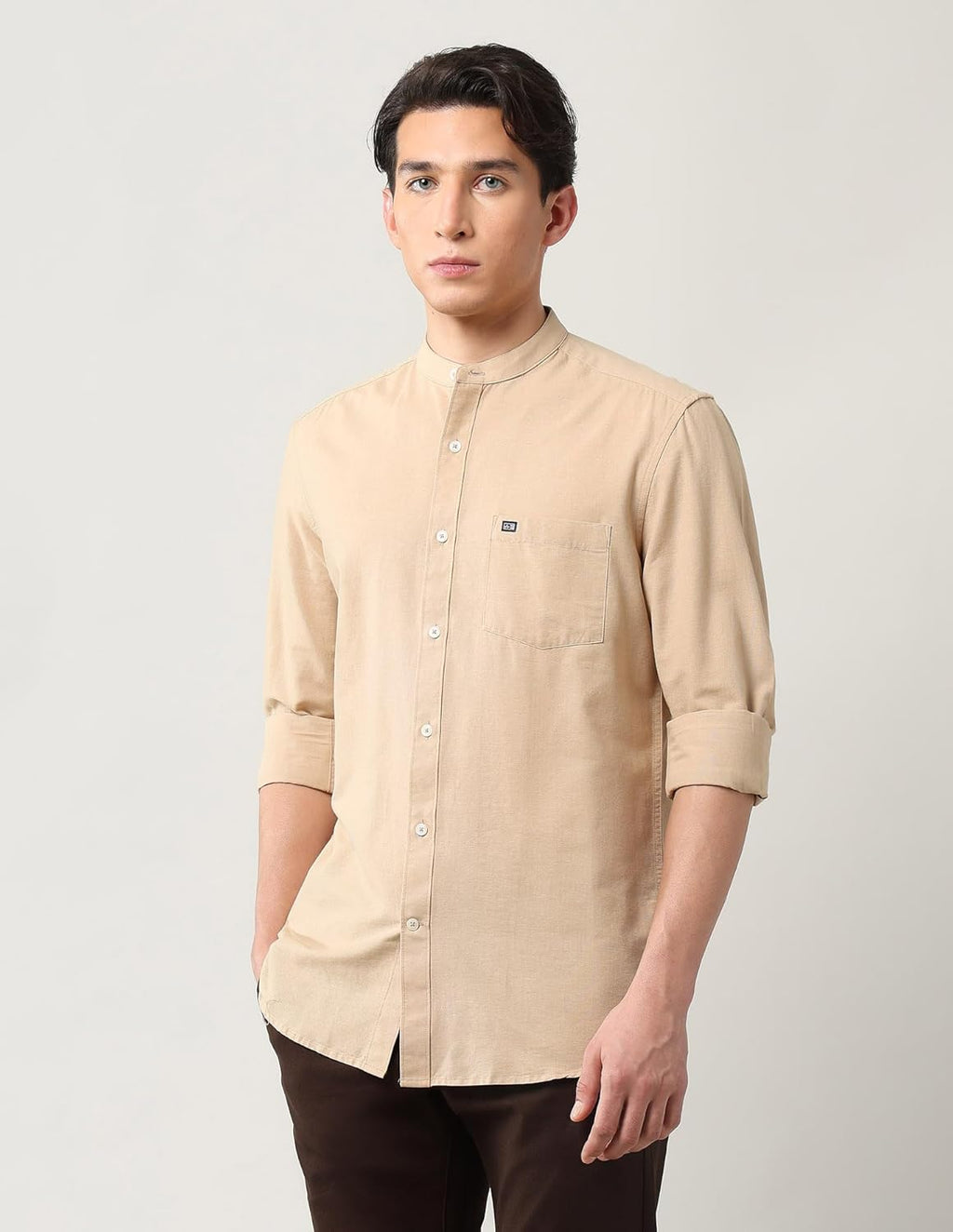 Arrow Sports Men's Slim Fit Pure Cotton Mandarin Shirt