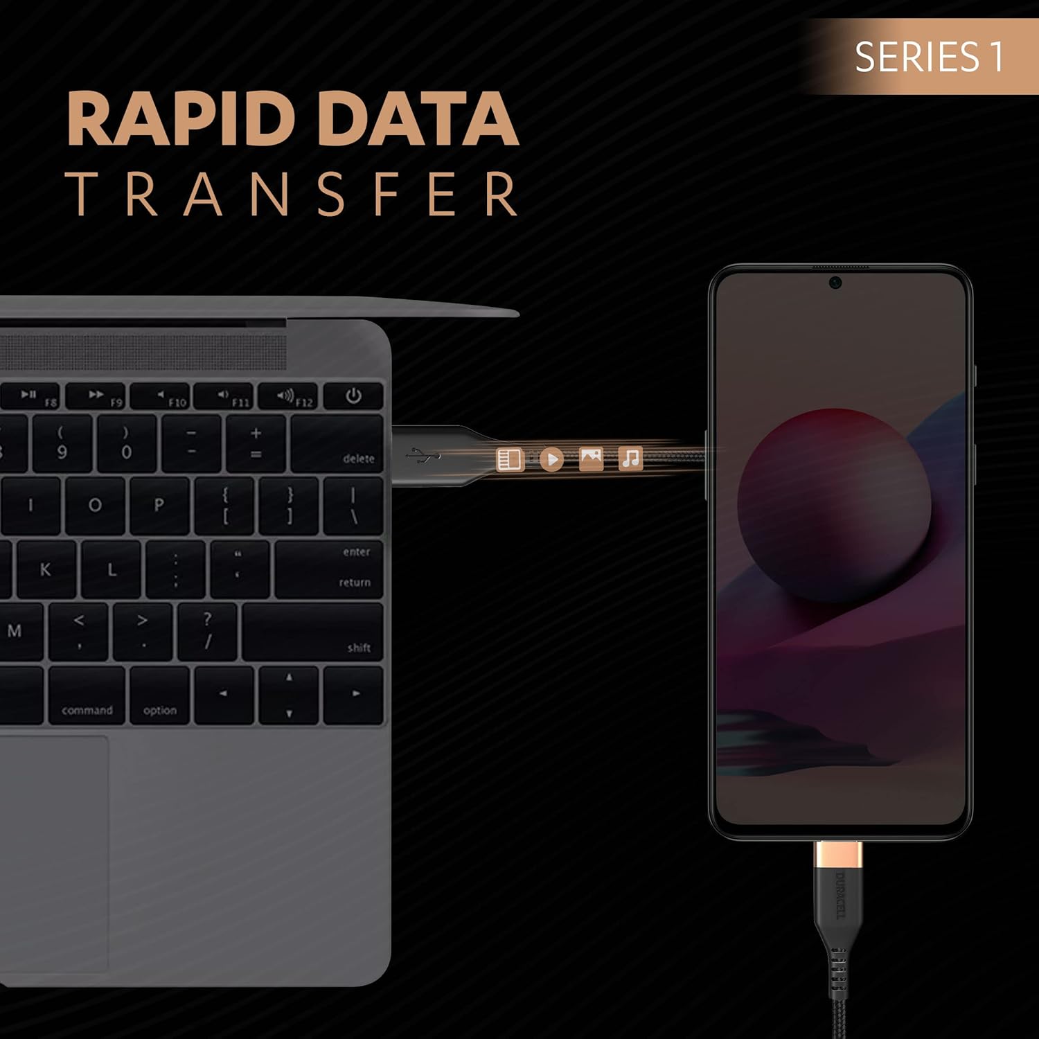 Duracell Usb-A To Type C, 65W Braided Sync&Fast Charging USB Cable, 3.9 Feet(1.2M), Qc 2.0/3.0 Ultra Fast Charging, For Samsung, Mi, Realme, Oppo, One Plus, Seamless Data Transmission, Series 1,Black