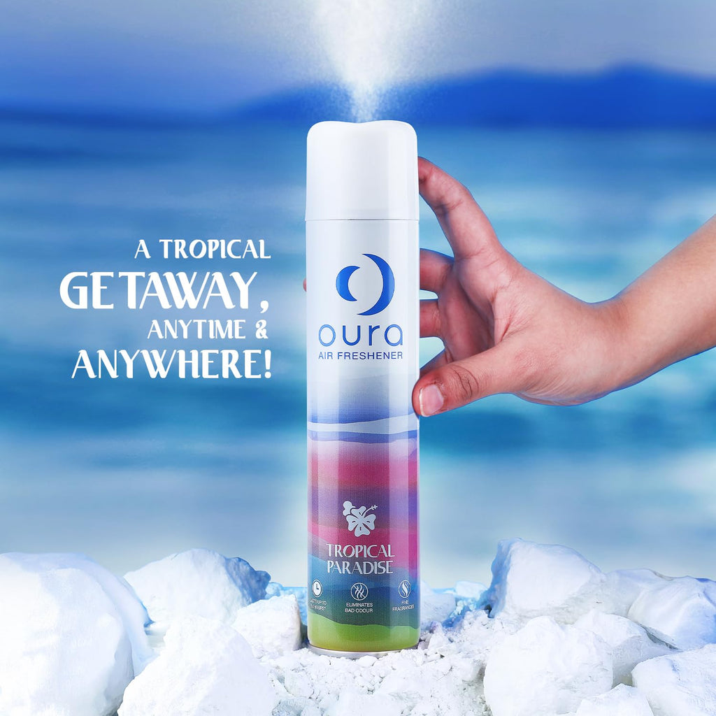 OURA Tropical Paradise Air Freshener, 220ml | Home Fragrance | Air Freshener Spray for every room | Eliminates Odor For Home & Office | Fine Fragrances | Long Lasting Room Freshener