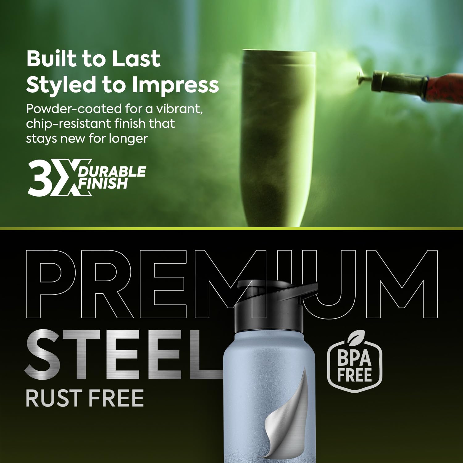 Pexpo Craft Pro 1000 ISI Certified Stainless Steel Sports/Fridge Water Bottle with Sipper Cap - 950ml |Single Wall | For Home, Office, Gym, Travelling | Lightweight| BPA Free - Grey&Knight Black Ombre