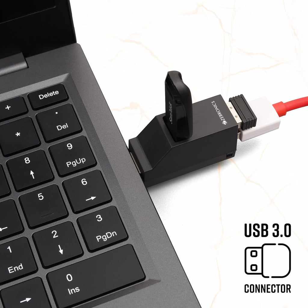 ZEBRONICS 180HB USB HUB, 3 Ports, USB 3.0, Transfer Speeds Upto 5 Gbps, Lightweight Design, Multi OS Compatible, Plug and Play