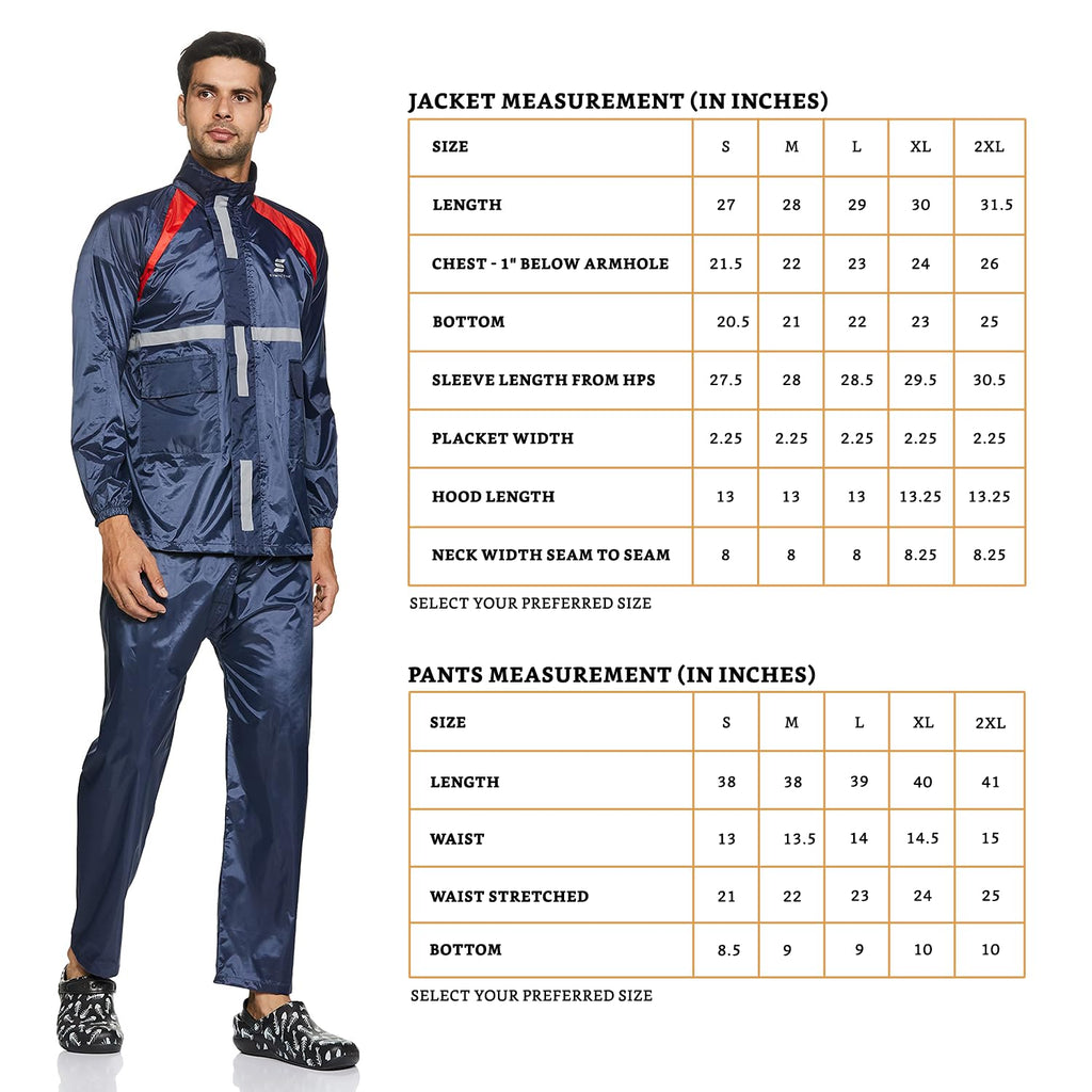 Amazon Brand- Symactive Water Resistant Polyester Long Rain Coat (Blue, XX-Large)