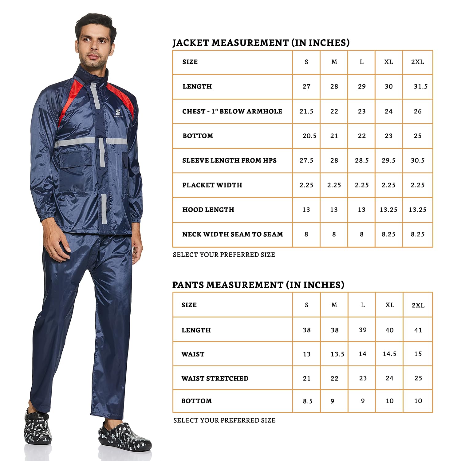 Amazon Brand- Symactive Water Resistant Polyester Long Rain Coat (Blue, XX-Large)