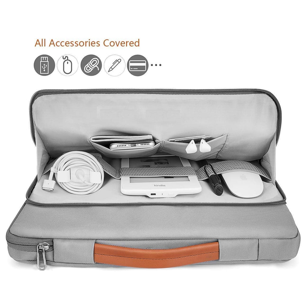 MOCA Universal Wool Felt with PU Premium Leather Laptop Hand Bag Pouch Carry case for 13, 13.3 inches Laptop (Grey/Tan)