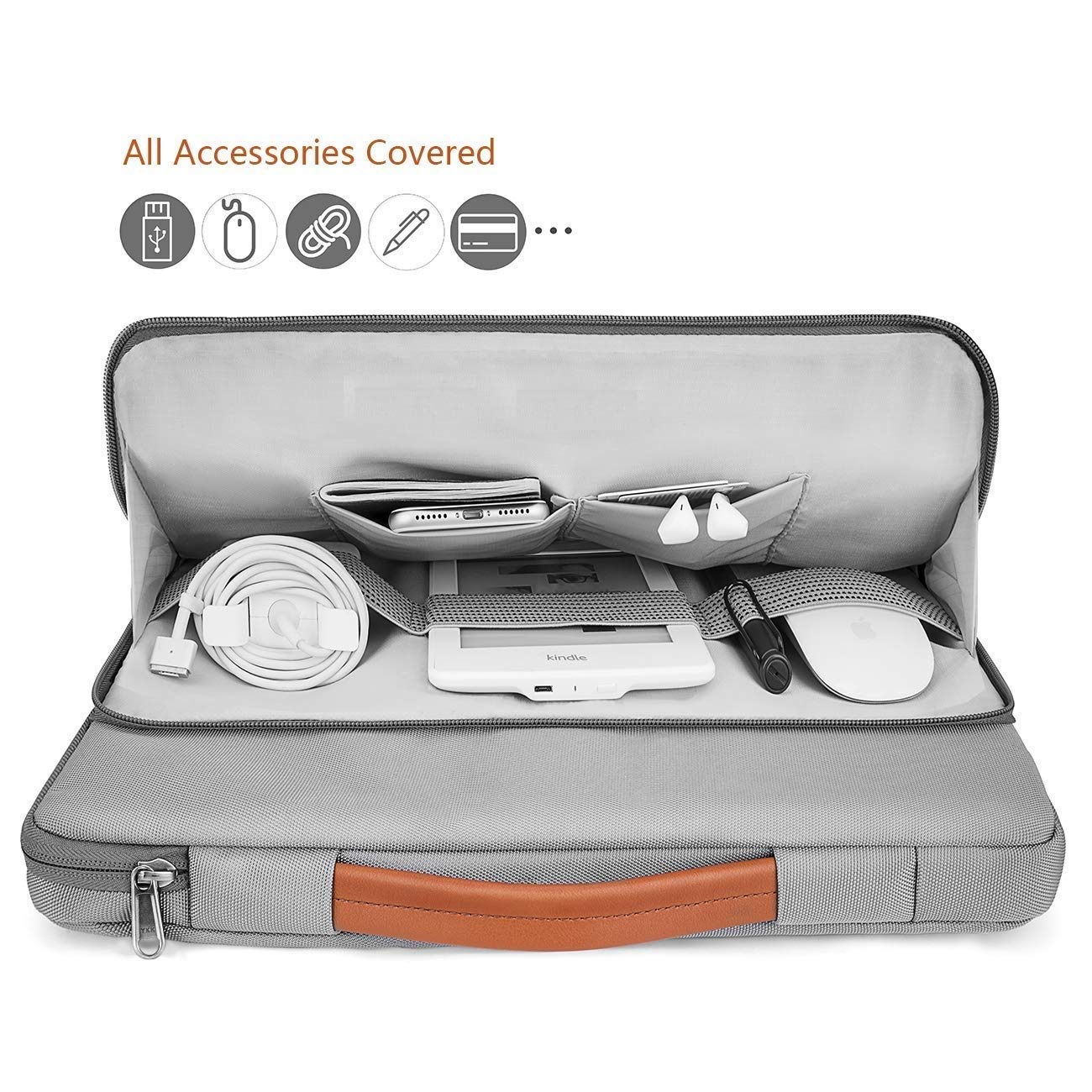 MOCA Universal Wool Felt with PU Premium Leather Laptop Hand Bag Pouch Carry case for 13, 13.3 inches Laptop (Grey/Tan)