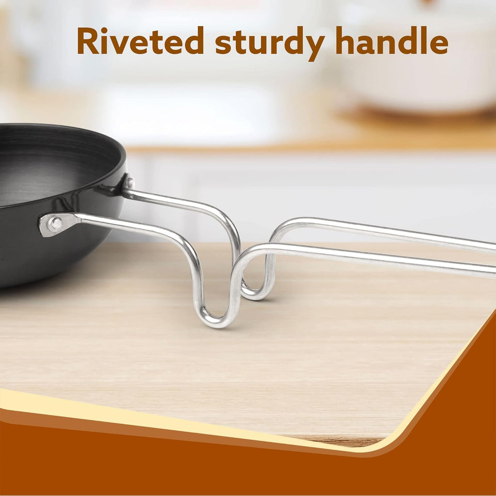 AGARO Elite Hard Anodised Tadka Pan, 11 cm Diameter, Stainless Steel Riveted Handle, 3mm Thick Plate, Vaghar/Chounk/Baghar Pan for Frying Dal/Spices, Gas Oven Compatible, Scratch Resistant