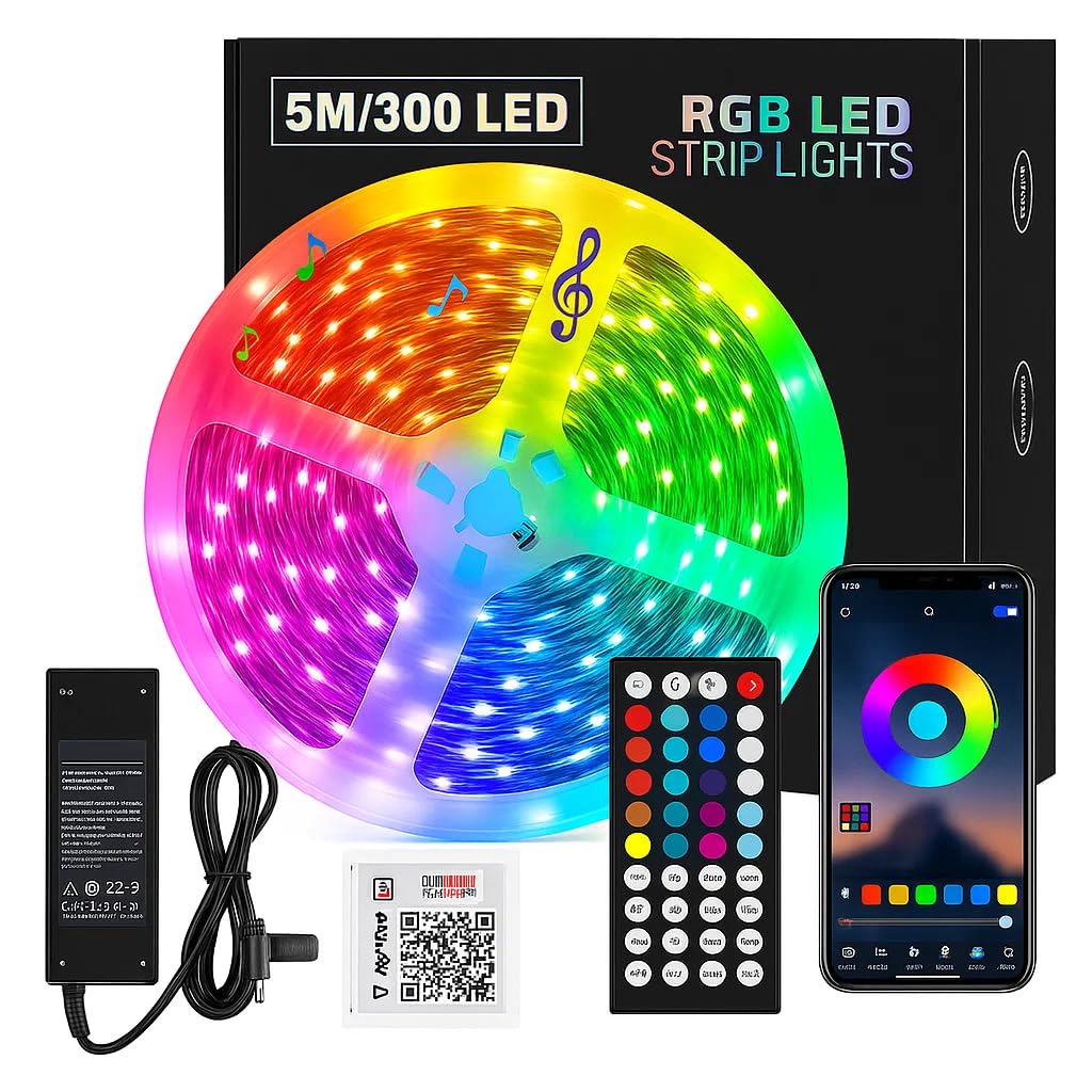 KSIPZE LED Strip Lights 5M | Waterproof 300 LEDs Color Changing Lights | Bluetooth & 42-Key IR Remote | RGB LED Strip with 16 Million Colors | Music Sync & App Control | Bedroom, Home, Party Decor