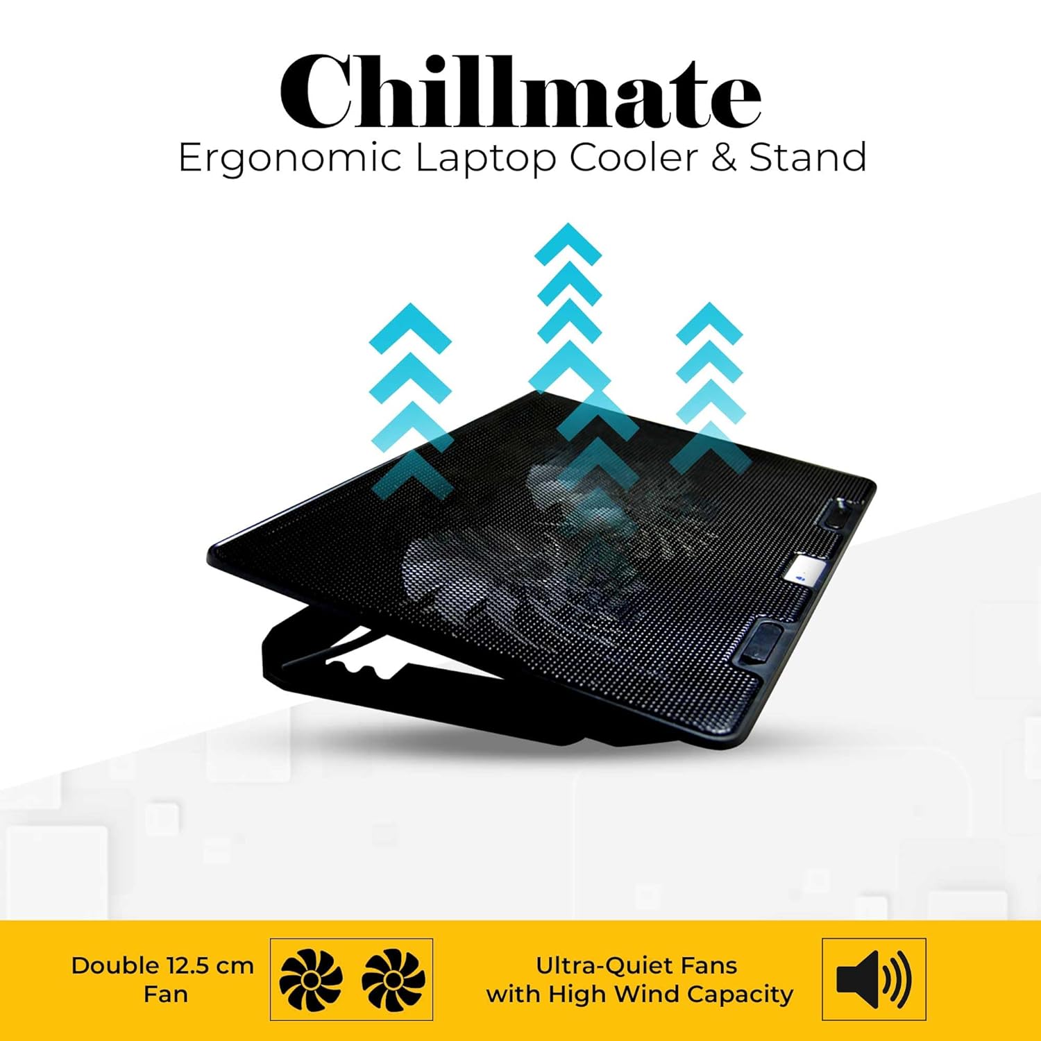 Lapcare Chillmate Powerful Laptop Cooler Pad with Dual 125mm Fans, Silent Operation, Adjustable Fan Speed, Controls, USB, 5 Step Retractable Stand and Mobile Holder