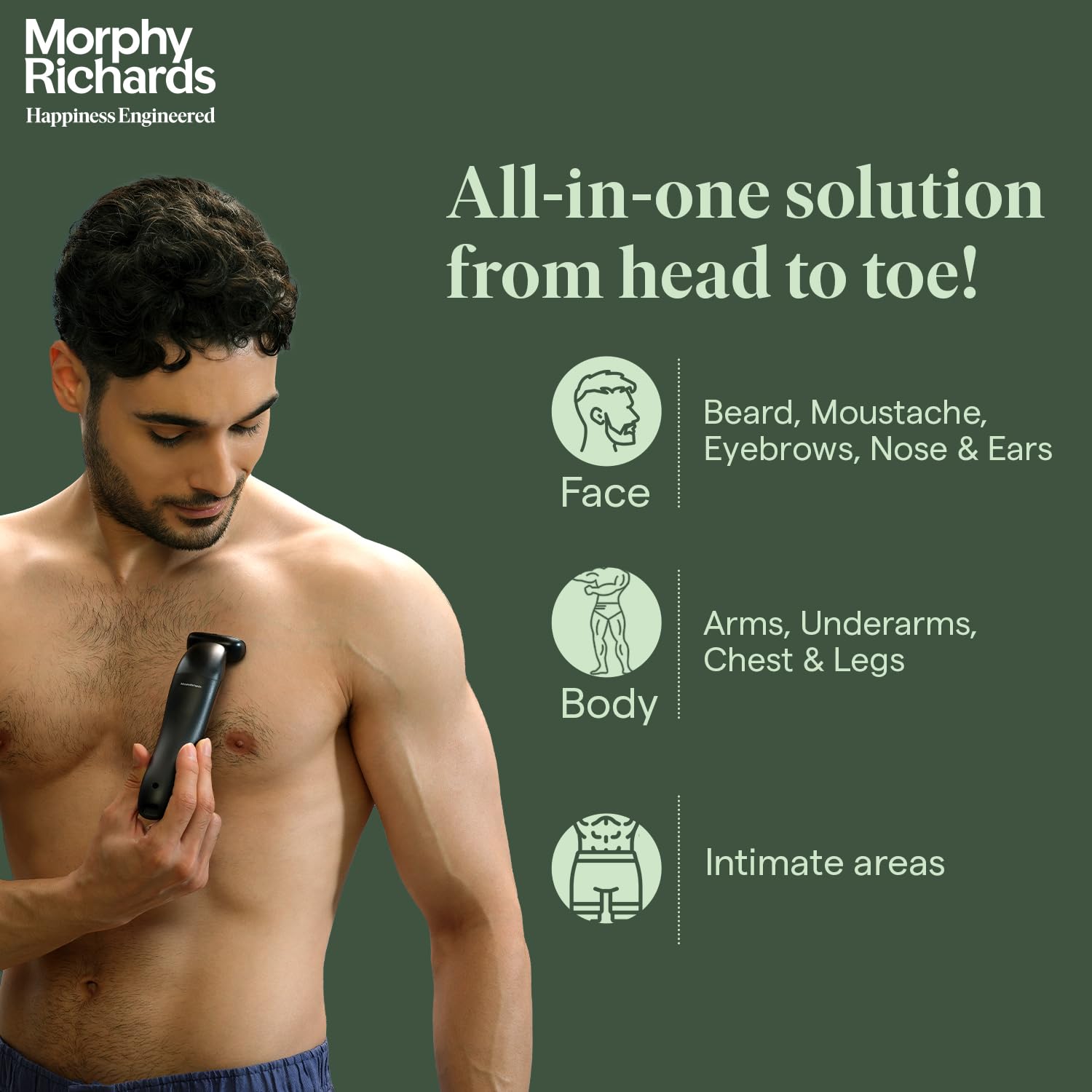Morphy Richards Kingsman Pro 12-In-1 Grooming Kit For Men| Rechargeable All In One Men Trimmer|5 Face Nose Ear Hair Blades| Nose&Ear Trimmers| Private Part Shaving Body GroomersI2-Yr Warranty,Black