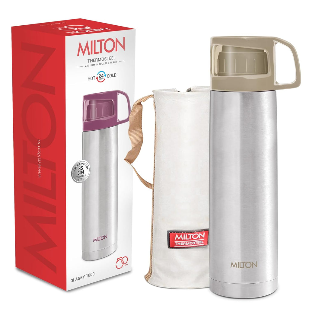 Milton Carafe 1500 Stainless Steel Double Walled Vacuum Insulated Flask with Lid and Handle, 1460 ml, Silver, Coffee/Tea Carafe Heat & Cold Retention, Leak Proof, Rust Free, Easy to Carry