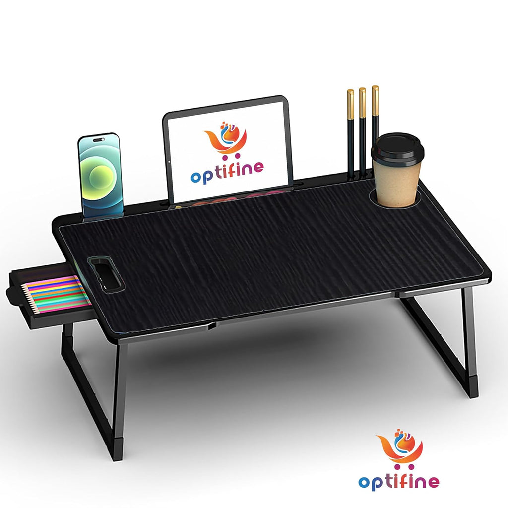 Magic.ly Study Table Bed Table Premium Laptop Table/Foldable and Portable Wooden/Writing Desk for Office/Home/School (COTTED Black), 59cm, 40cm