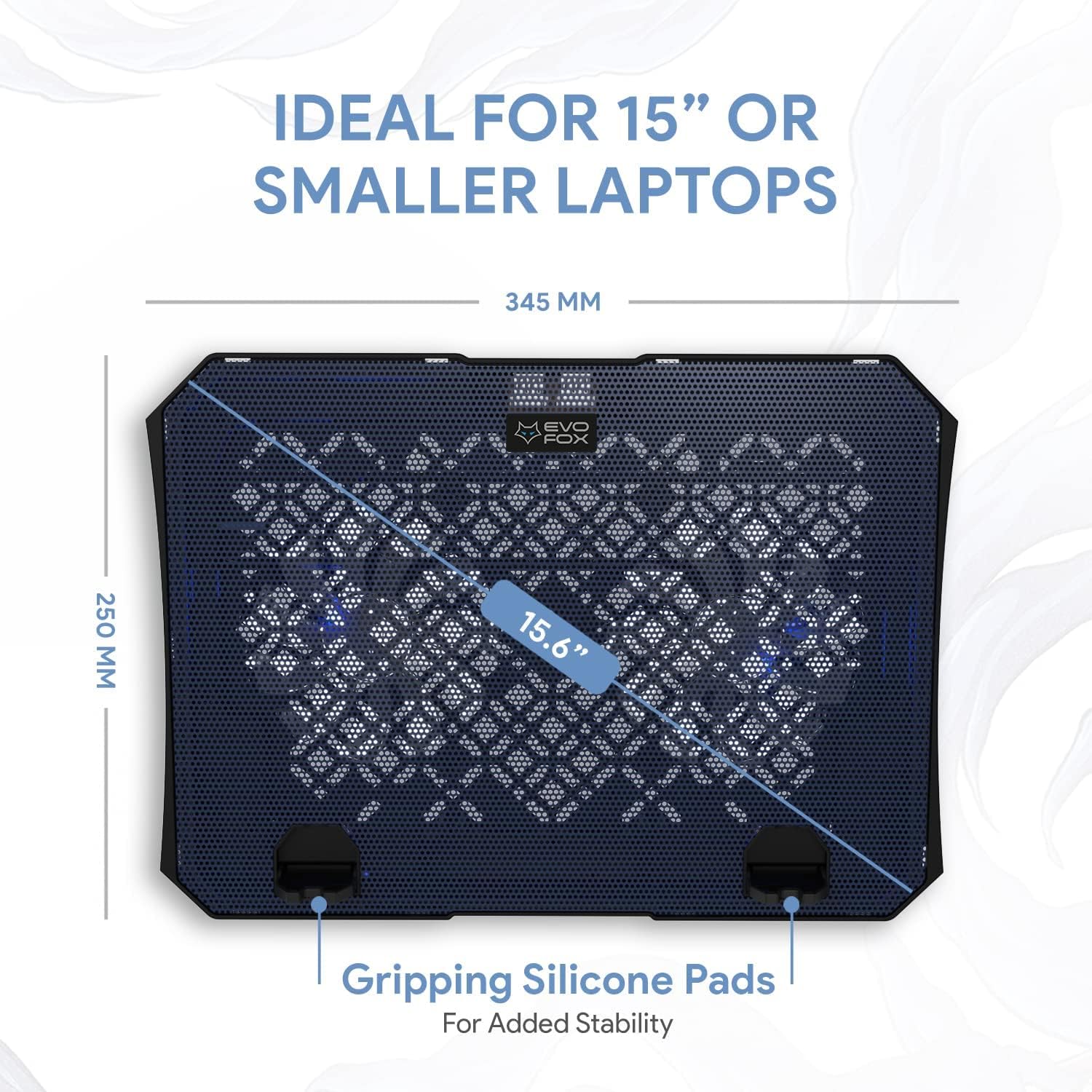 EvoFox Frost Laptop Cooling Pad with 1000 RPM 2X Silent Fans, 5 Adjustable Angles, LED Lights, Durable Metal Mesh Surface, Ergonomic Stand for Laptops up to 15.6 inches (Blue)