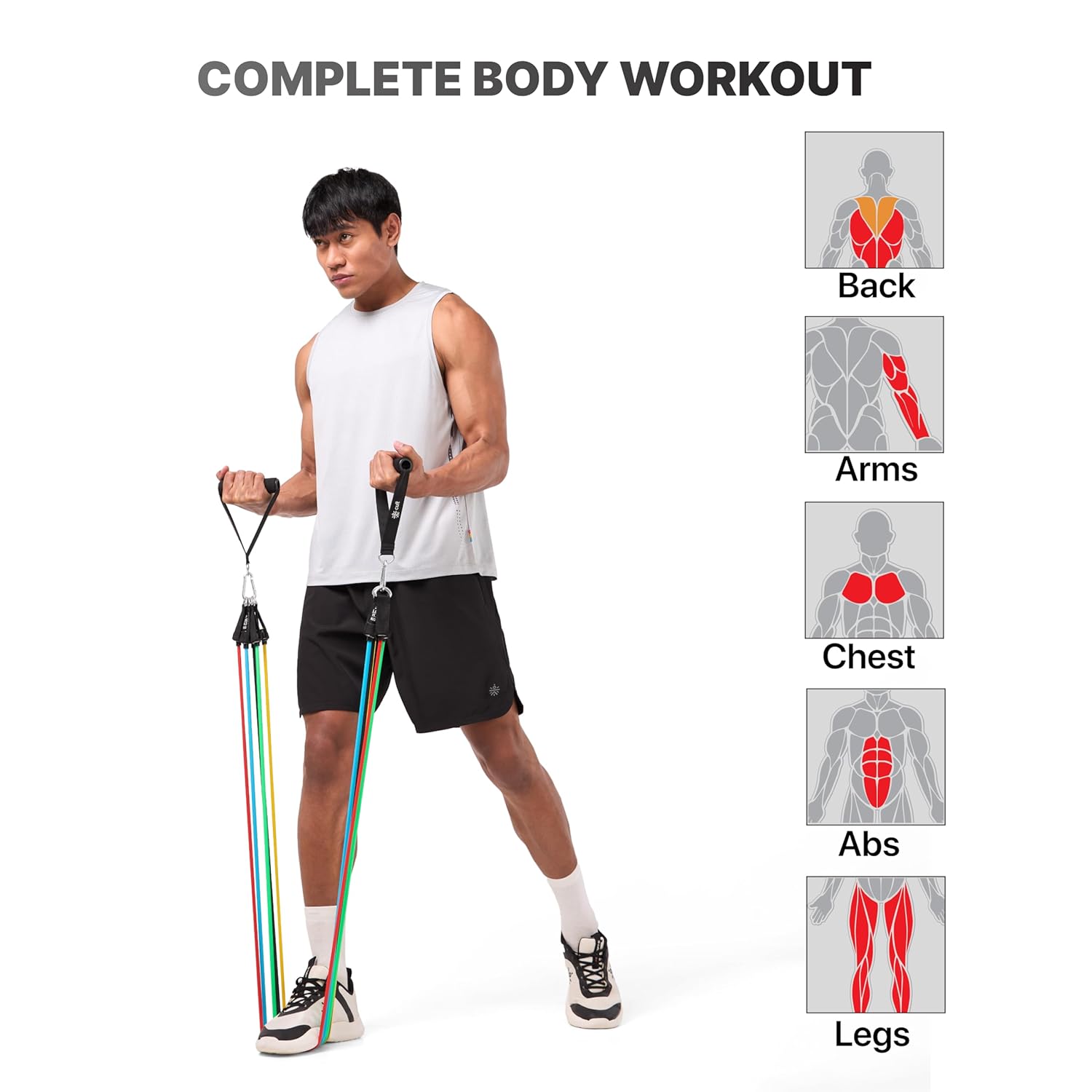 Cult Resistance Bands Set of 11 with Handles, Door Anchor, Ankle Straps & Carry Bag – Heavy Duty Toning Tubes for Full Body Workout, Strength Training, Home Gym & Fitness (Up to 45kg Resistance)