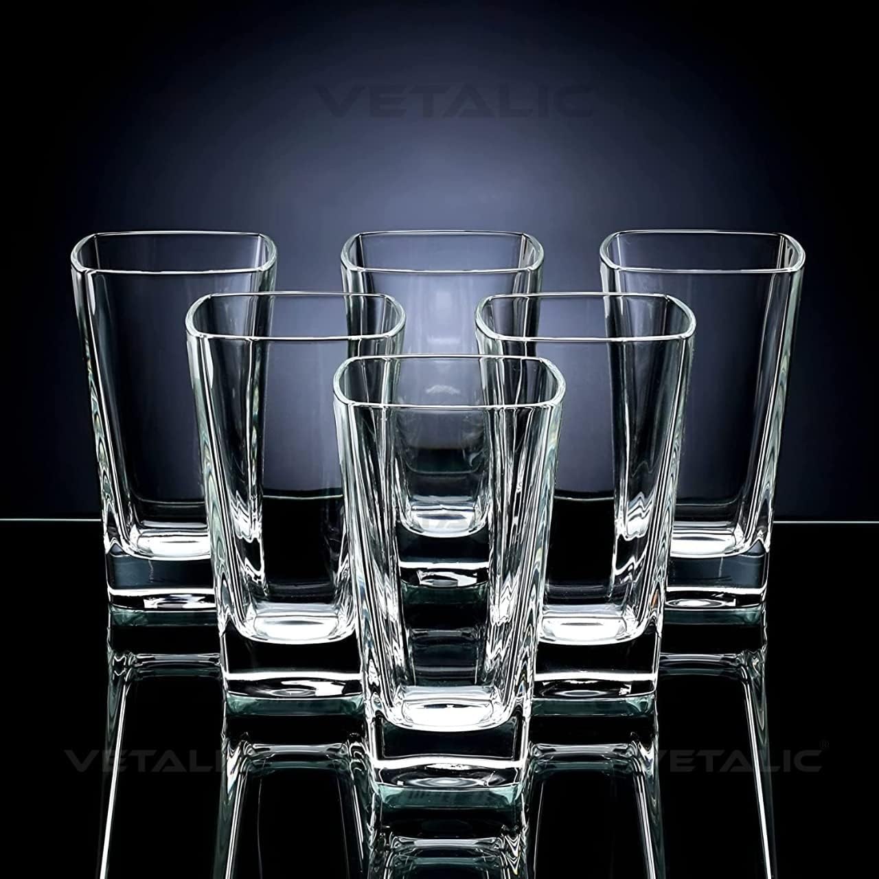 Square Polycarbonate Water Unbreakable Glass Set of 6, (300ml, Transparent) - Plastic Tumblers for Juice, Beer, Drinking
