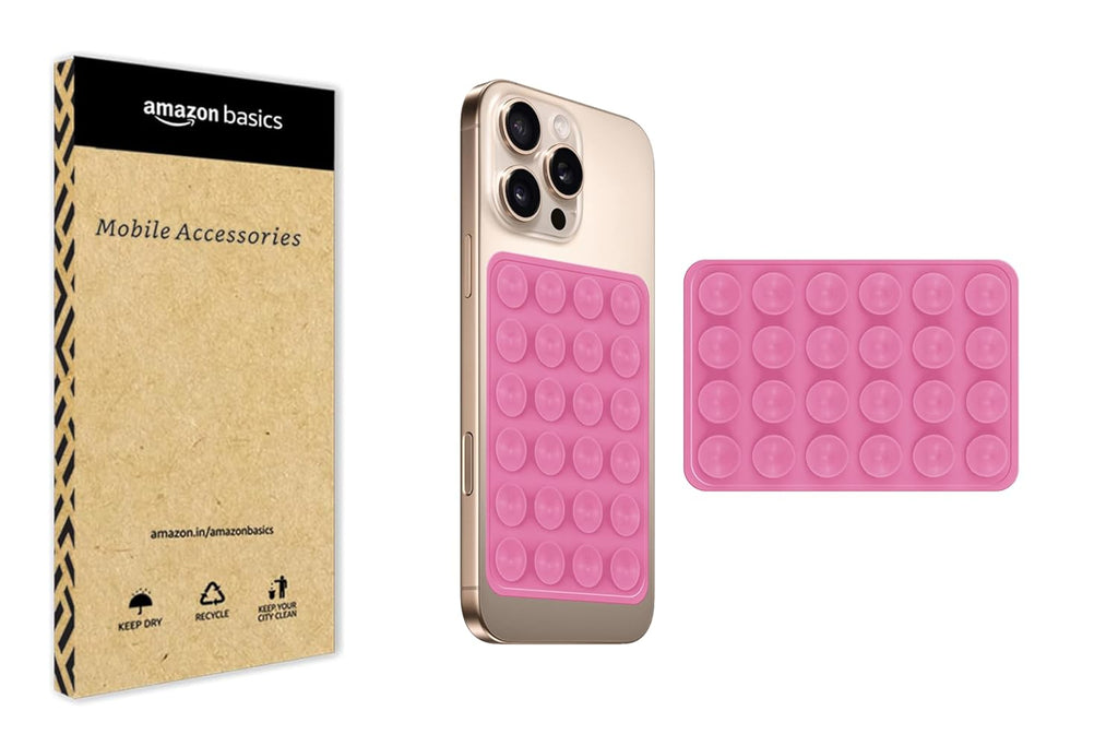 amazon basics Suction Phone Case Anti-Slip Silicone Multipurpose Hands-Free Sticky Pads for Phone Case Mount for Selfies Videos Mirror Shower Car Dashboard - Pink (1 Piece)