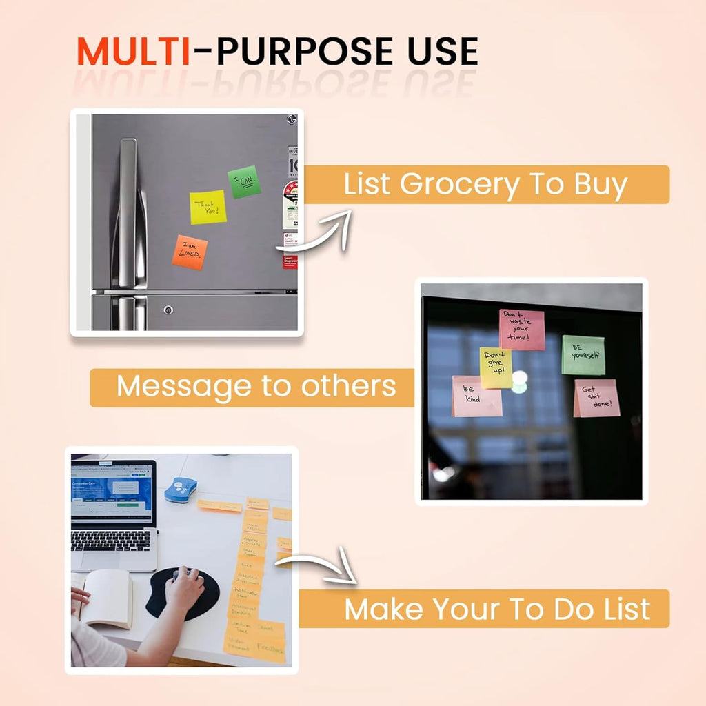 Cubic Multicolour Sticky Notes – 400 Sheets | 5 Bright Colours (80 Sheets Each) | Self-Adhesive, Removable & Residue-Free Memo Pads | Ideal for Notes, Reminders, Planning, Study & Office Use