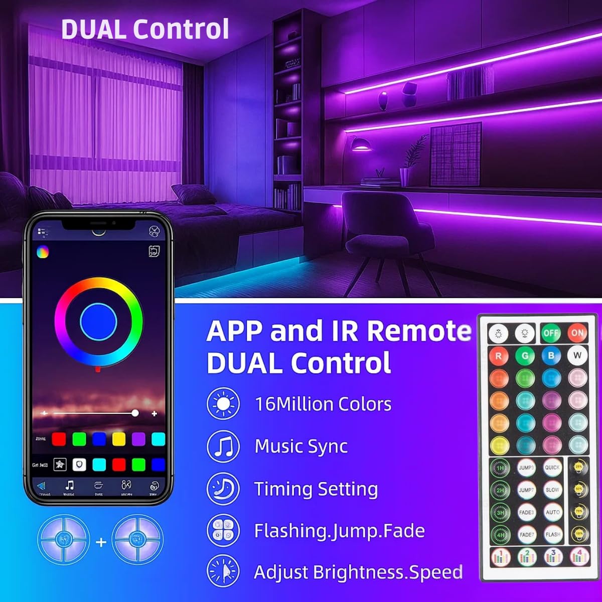 KSIPZE LED Strip Lights 5M | Waterproof 300 LEDs Color Changing Lights | Bluetooth & 42-Key IR Remote | RGB LED Strip with 16 Million Colors | Music Sync & App Control | Bedroom, Home, Party Decor