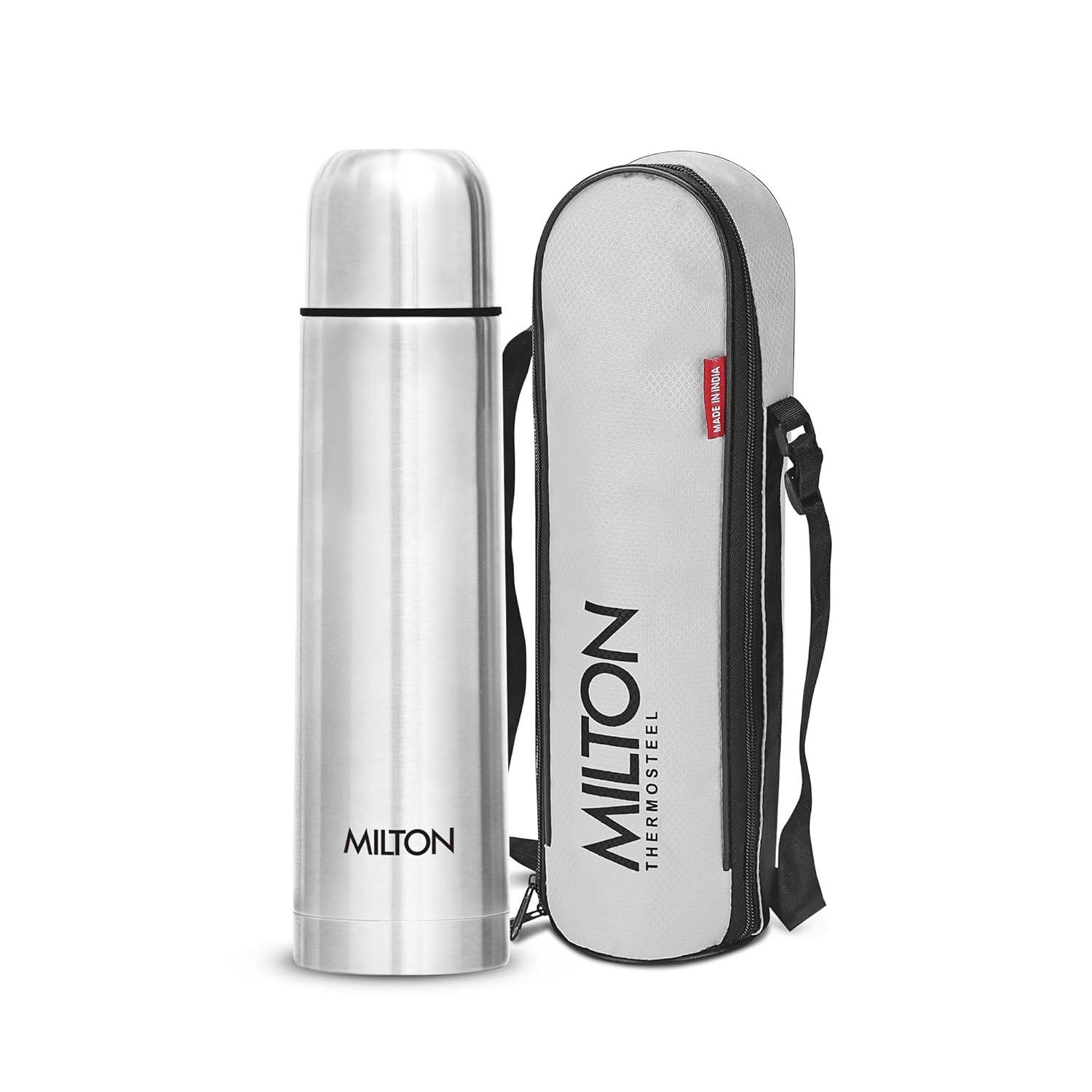 Milton Glassy 1000 Thermosteel Vacuum Insulated Double Walled Flask with Drinking Cup lid & Jacket, 1000 ml Water Bottles,24 Hours Hot & Cold,Easy to Carry,Rust Proof, Tea, Coffee,Travel Bottle,Grey