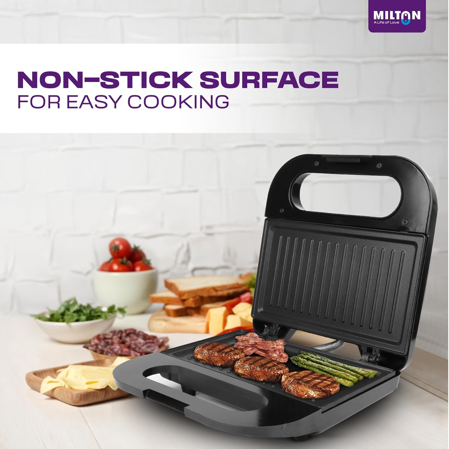 Milton Royal Express 800W Griller Sandwich Maker & Toaster | Auto Cut Off | Non-Stick Fixed Grill Plates | Easy Clean | Power Indicators | 1 year Manufacturer Warranty - Black