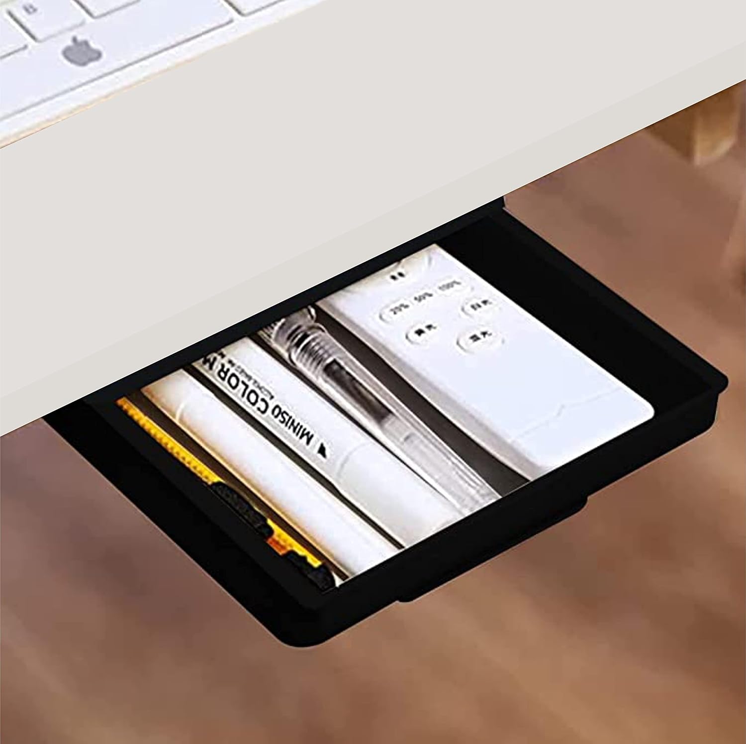 QARA (31 x 18.5 inches Wood Wall Mounted Round Corner Folding Wall Study Table with Cup Holder | Wall Mount Table with Drawer | Foldable Laptop Desk for Home and Office Computer- White