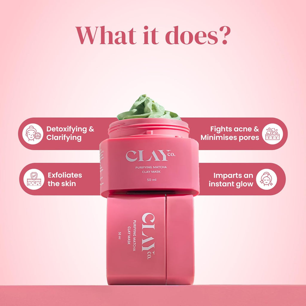 CLAYCO Matcha Detox Clay Mask | Deep Cleansing & Brightening | Green Tea & Collagen | Tan Removal & Dark Spot Reduction | Vegan Japanese Skincare | 50ml