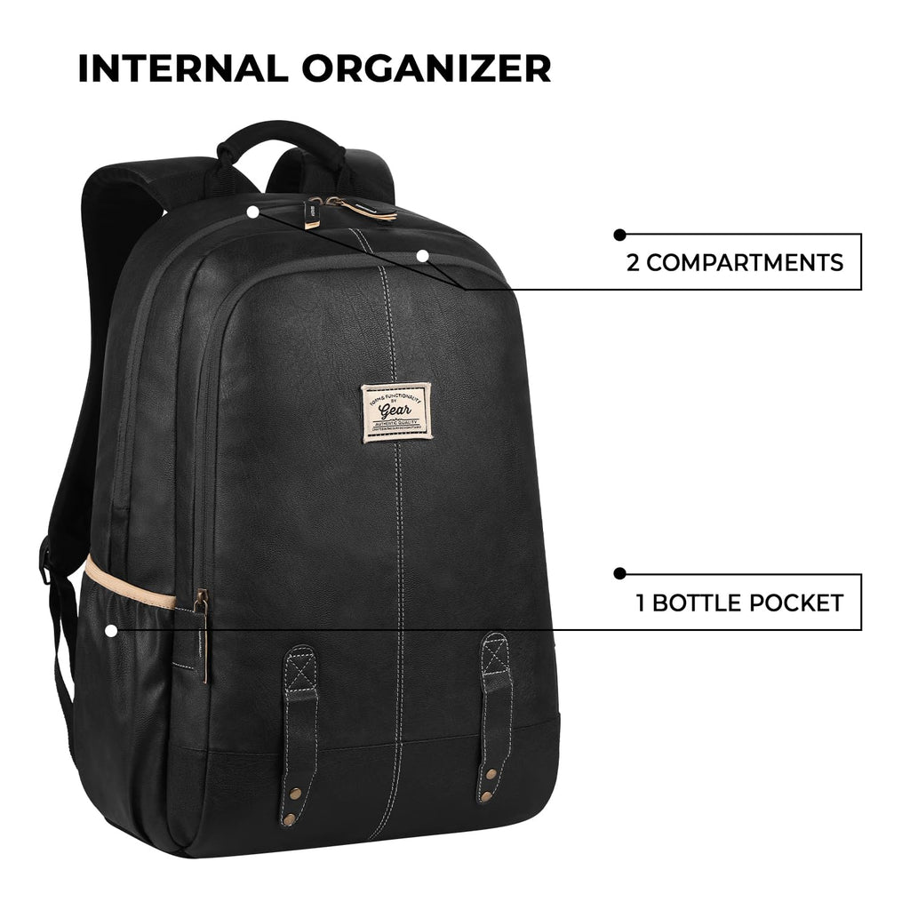 Gear Classic Anti Theft Faux Leather 14 cms Black Laptop Backpack (LBPCLSLTH0101)