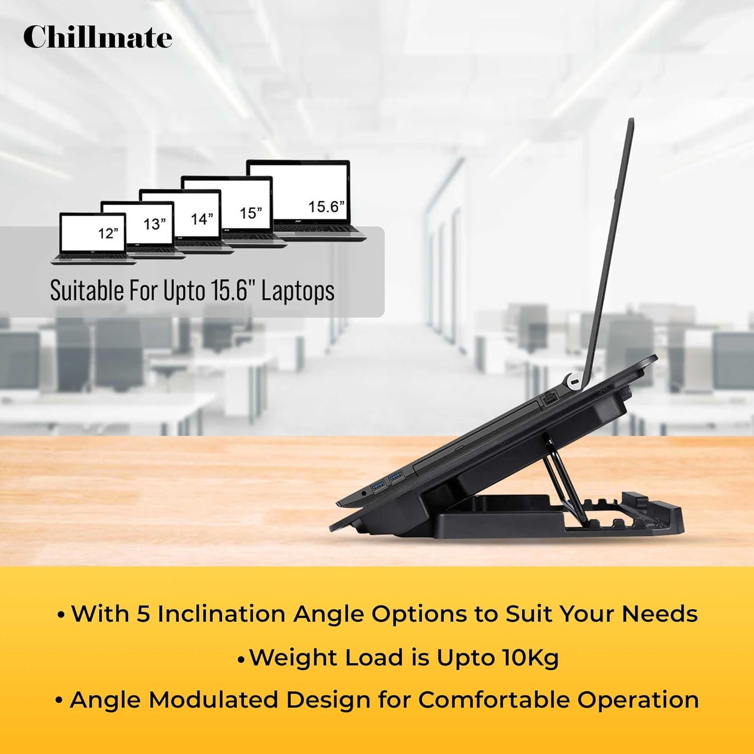 Lapcare Chillmate Powerful Laptop Cooler Pad with Dual 125mm Fans, Silent Operation, Adjustable Fan Speed, Controls, USB, 5 Step Retractable Stand and Mobile Holder