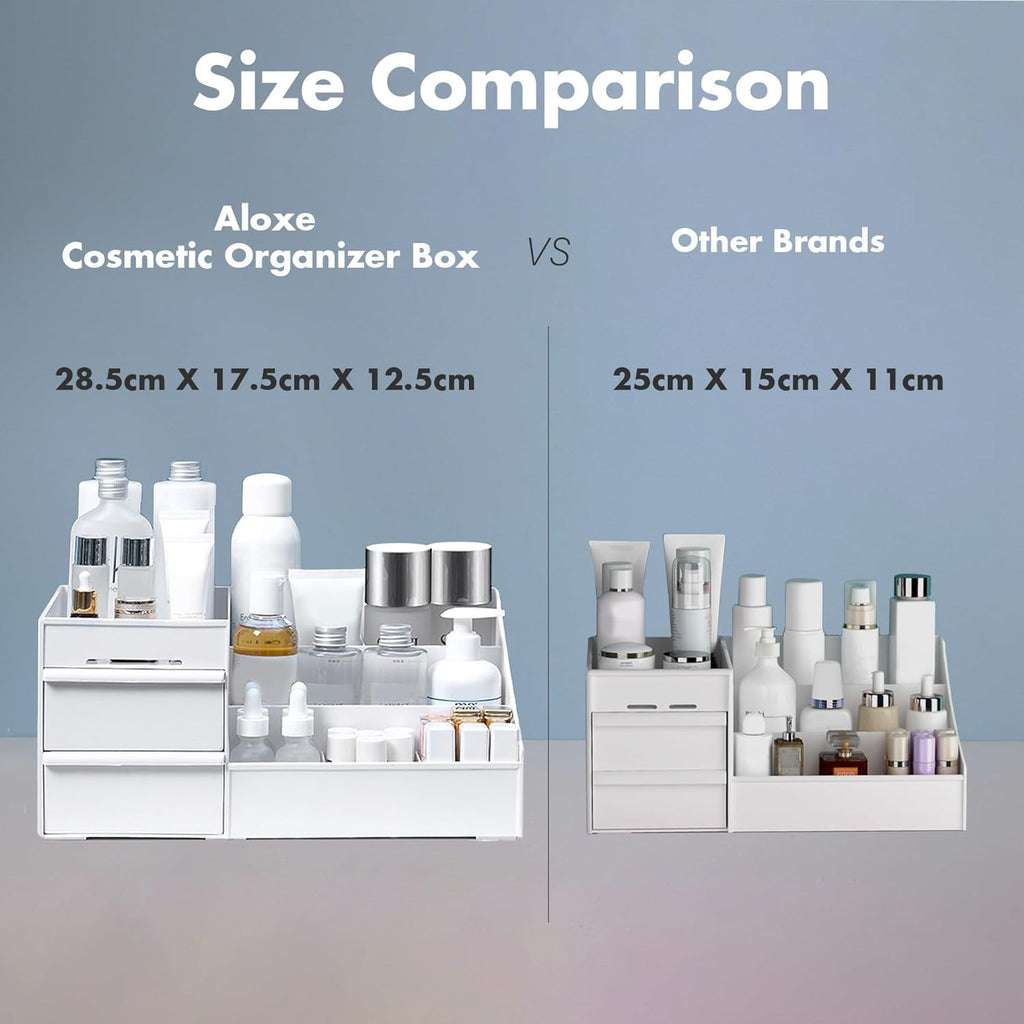ALOXE Cosmetic Organizer Box Drawers Storage Plastic Stationary Box | Make Up Organiser for Women (White)