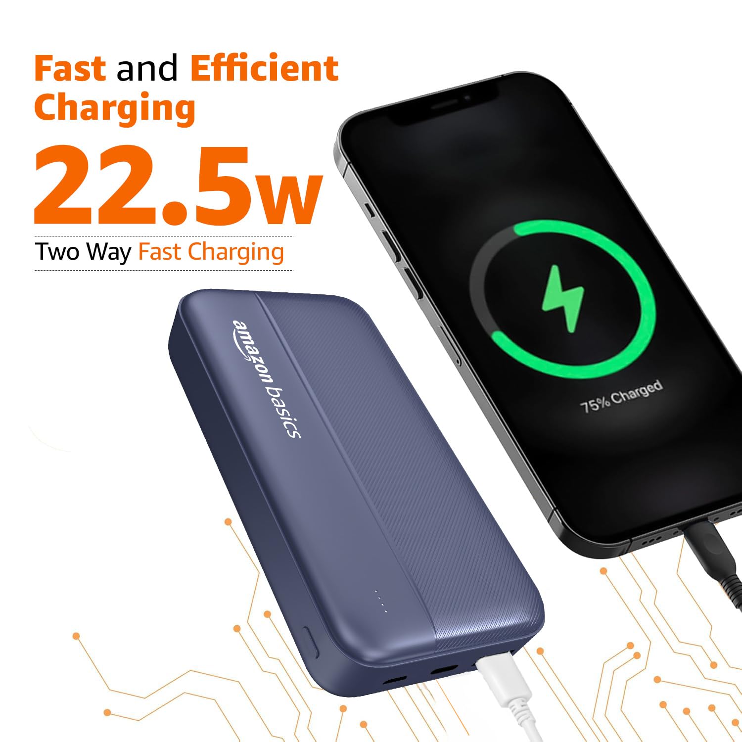 Amazon Basics 20000 mAh Power Bank | 22.5W Fast Charging | Dual Output & Input | Charge 3 Devices Simultaneously | for Smartphones, TWS Earbuds, Speakers, Tablets (Dark Blue)