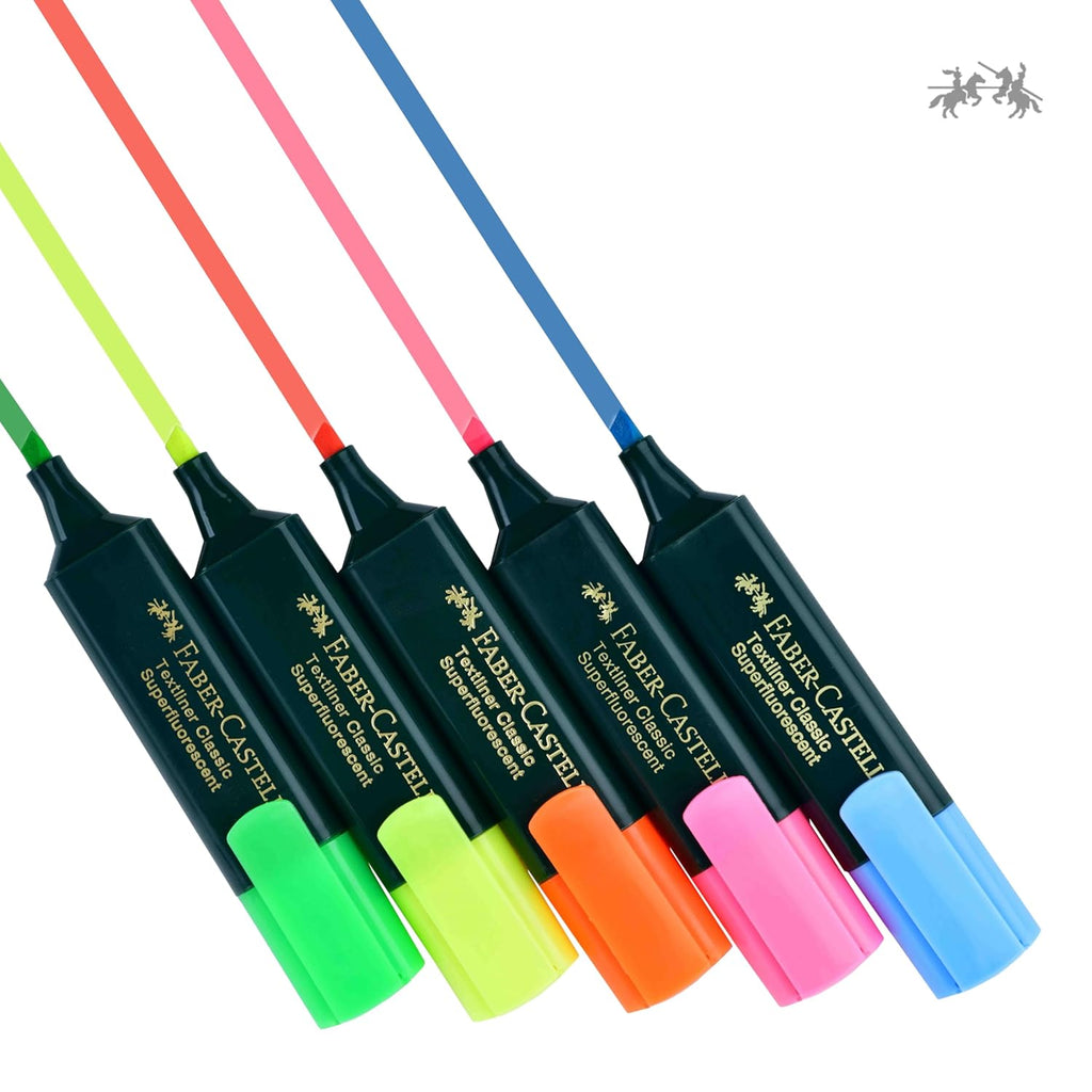 Faber-Castell Textliner Pen Set – Pack of 5 Assorted Colours | Refillable Markers for Study, Journaling & Doodling | Stationery Essential for Students