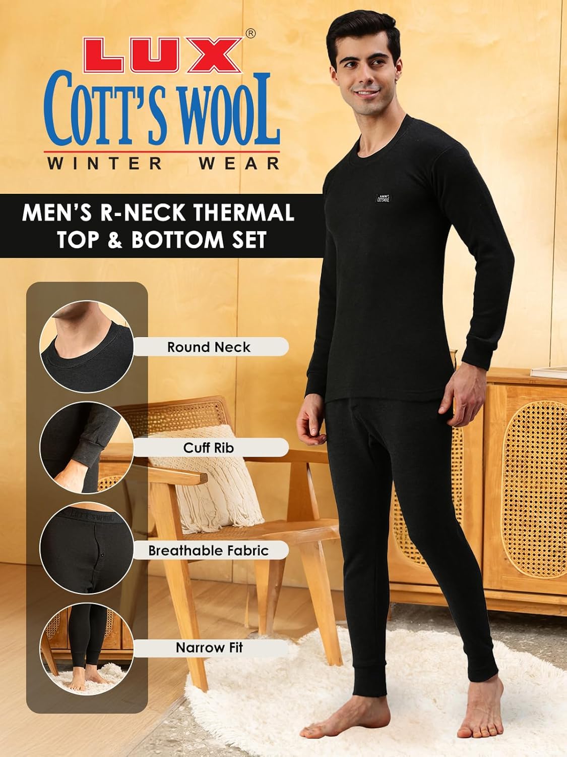 Lux Cottswool Men's Cotton Thermal Set