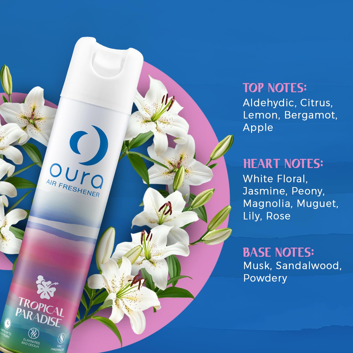 OURA Tropical Paradise Air Freshener, 220ml | Home Fragrance | Air Freshener Spray for every room | Eliminates Odor For Home & Office | Fine Fragrances | Long Lasting Room Freshener