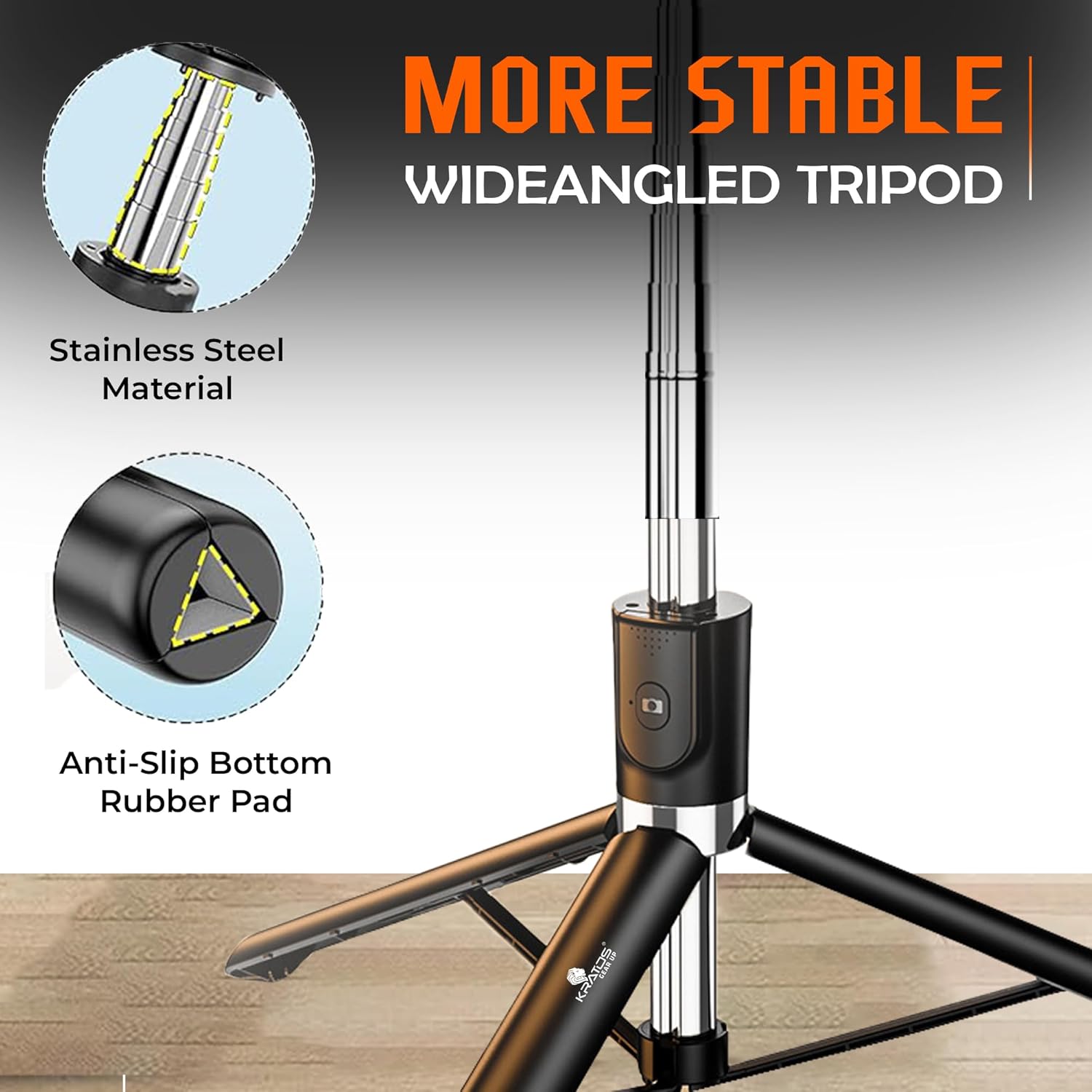 Kratos K9 Selfie Stick Tripod With Light, 67 inch /170CM Reinforced Tripod for Mobile Phone, Multi-Functional Bluetooth Long Selfie Stick for Travel,Vlogging,Compatible with iPhone and All Smartphones